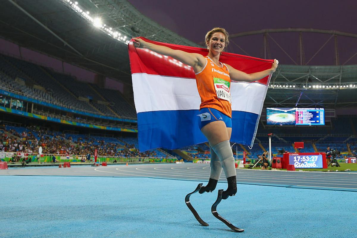 Marlou van Rhijn celebrates after winning gold at Rio 2016.