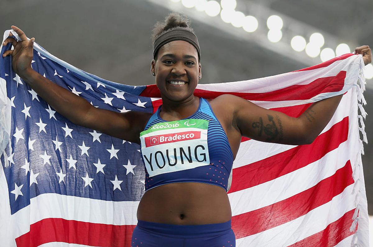 USA's Deja Young celebrates after winning gold in women's 200m T44 final at Rio 2016