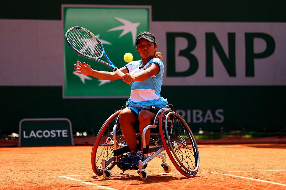 Japan's Yui Kamiji hits a shot at Roland Garros