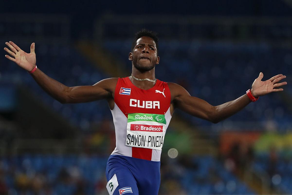Leinier Savon - Rio 2016 male sprinter crosses finish line with arms outstretched