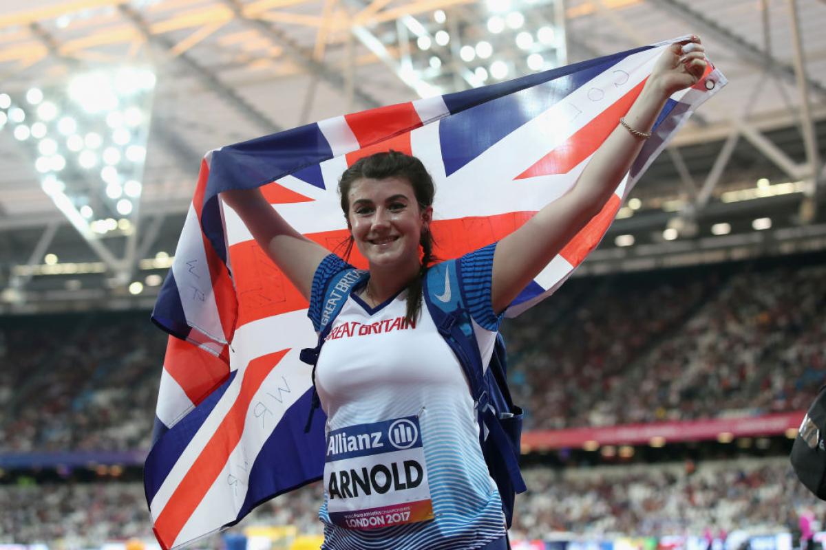 Young female Para athlete Hollie Arnold British flag