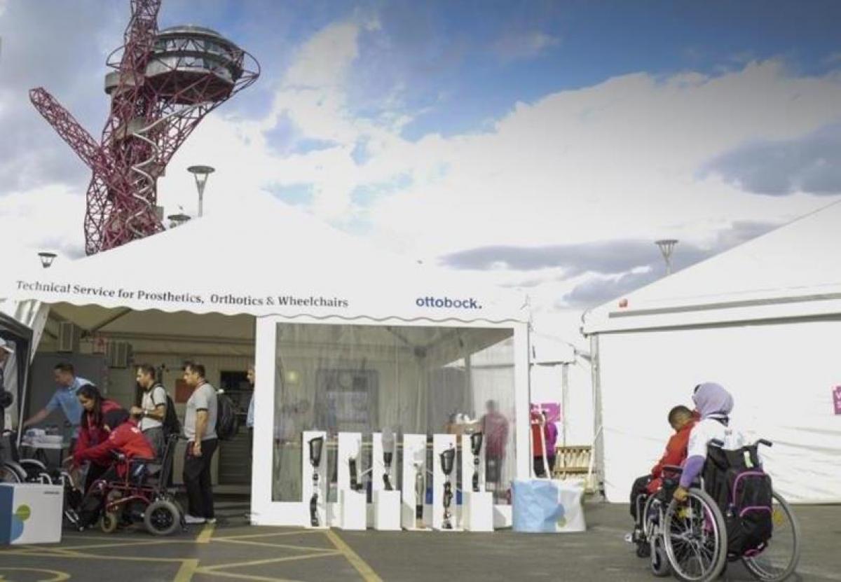 Ottobock at London 2017 a technicians tent with athletes queuing outside