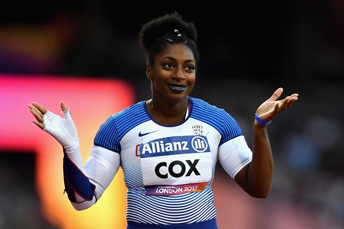 Great Britain's Kadeena Cox  celebrates winning the women's 400m T38 at London 2017.