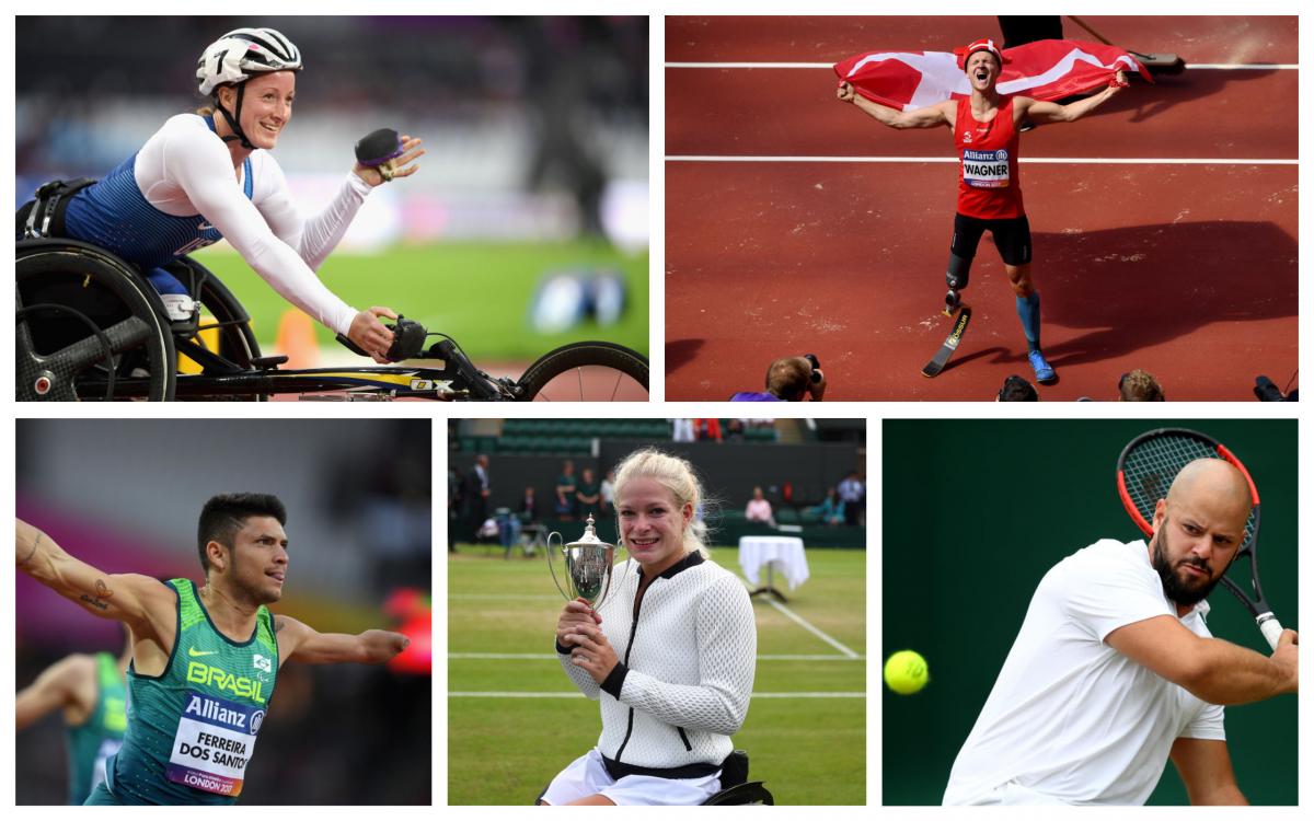 July 2017 Athlete of the Month - collage five Para athletes celebrate their wins