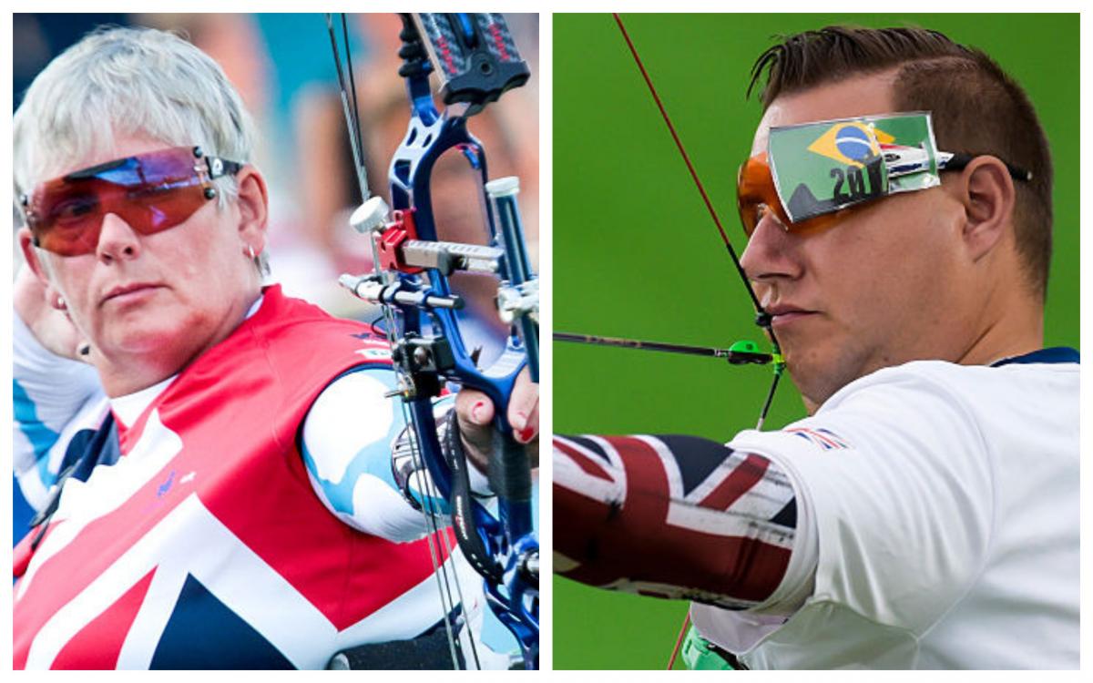 a male and a female Para archer prepare to shoot