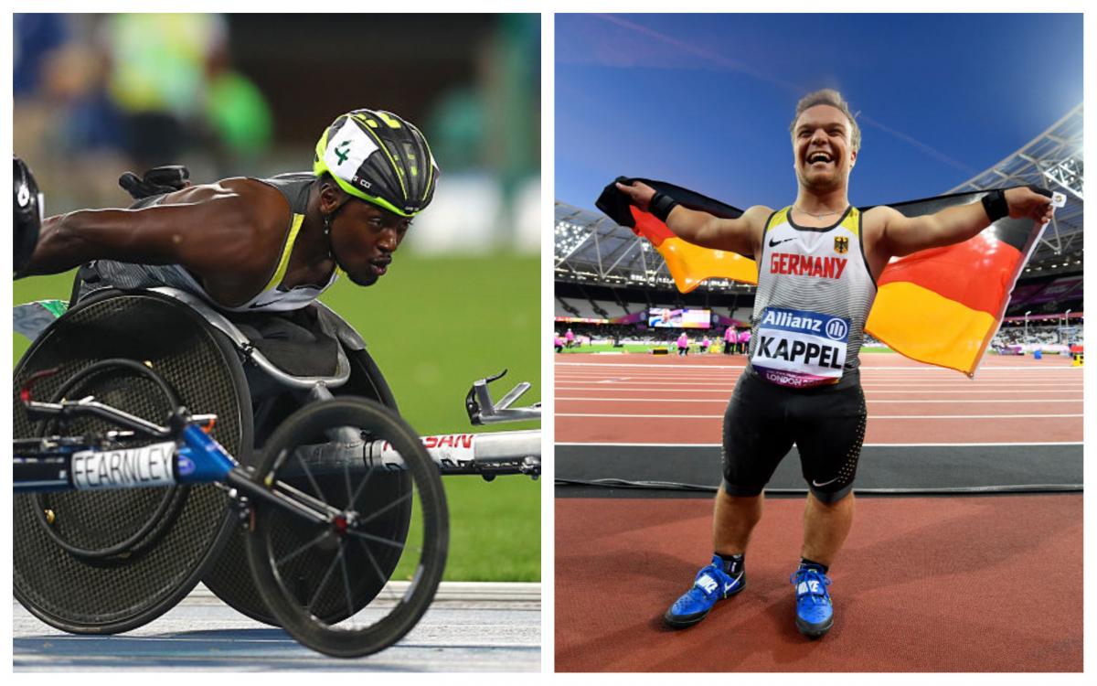 a wheelchair racer and a man celebrating with a German flag