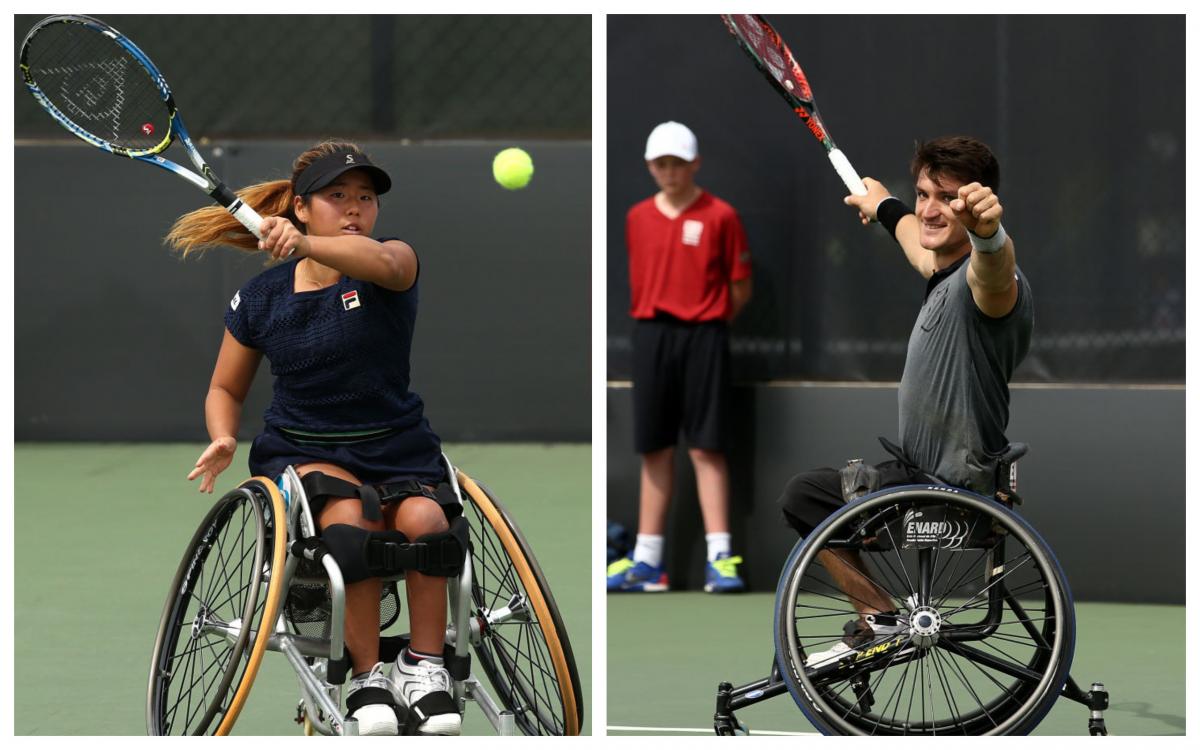 Yui Kamiji and Gustavo Fernandez - collage two wheelchair tennis players on the court