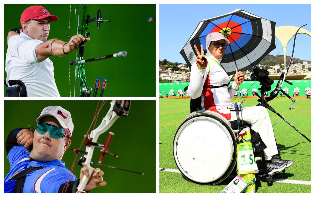 Para archery Worlds - collage three Para archers compete