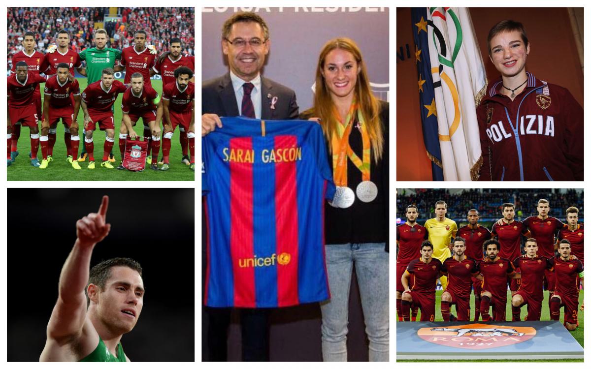 Champions League collage a group of Para ahtletes and their favourite football teams