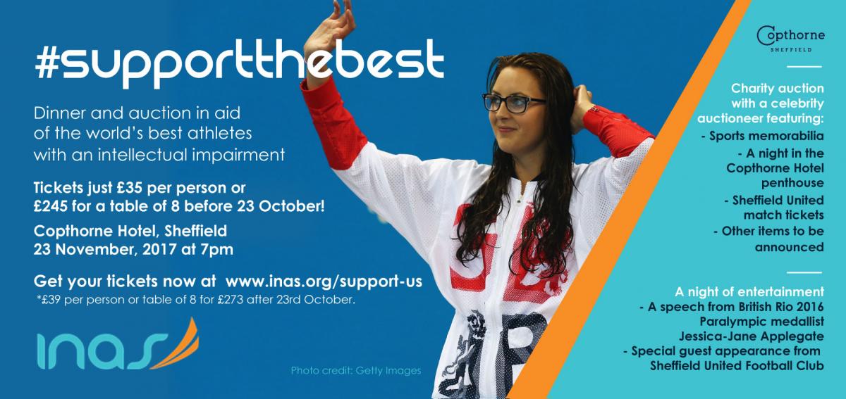 A flyer with a British swimmer promoting an event