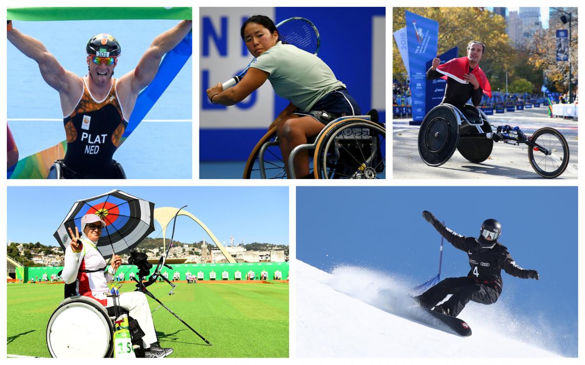 a group of Para athletes celebrate winning their events