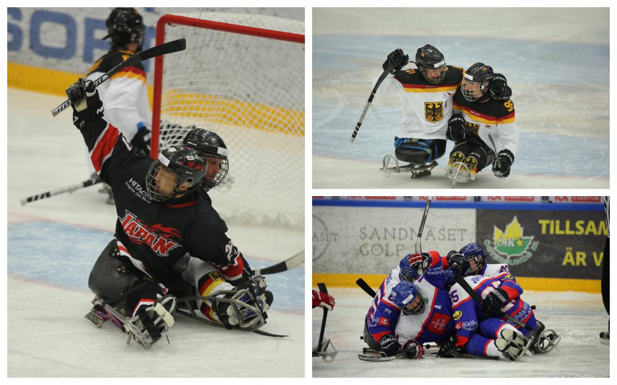Ostersund 2017 - collage Para ice hockey players celebrate on the ice