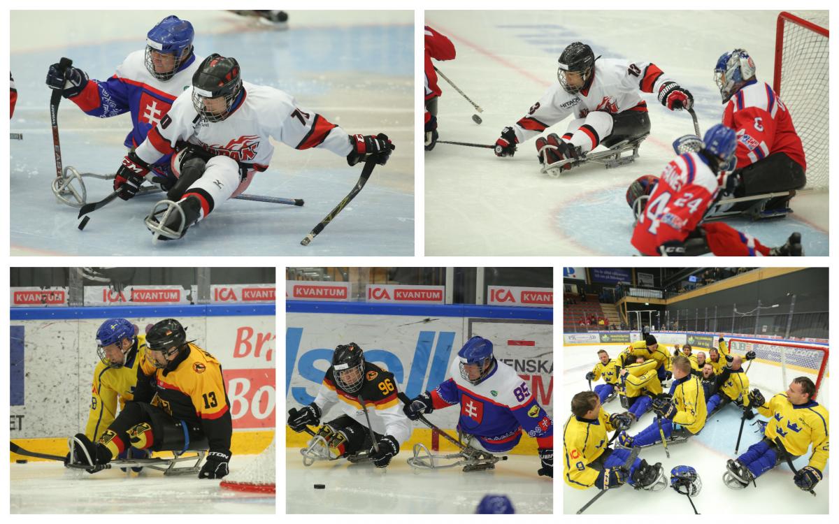 Para ice hockey players on the ice