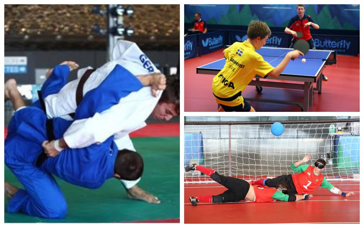 European Para Youth Games - collage young Para athletes compete in table tennis, boccia and judo