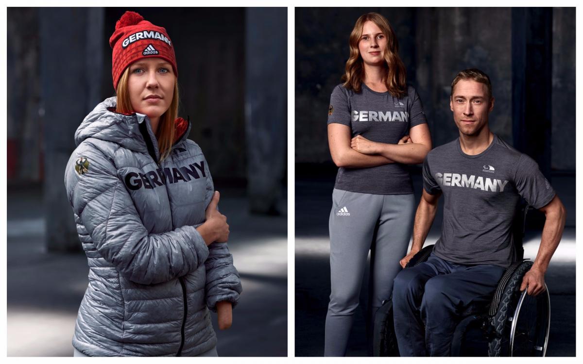 three Para athletes model some clothes