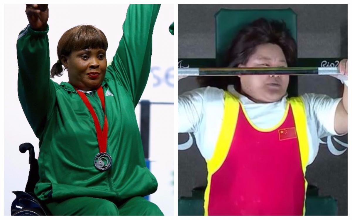 Two female Para powerlifters
