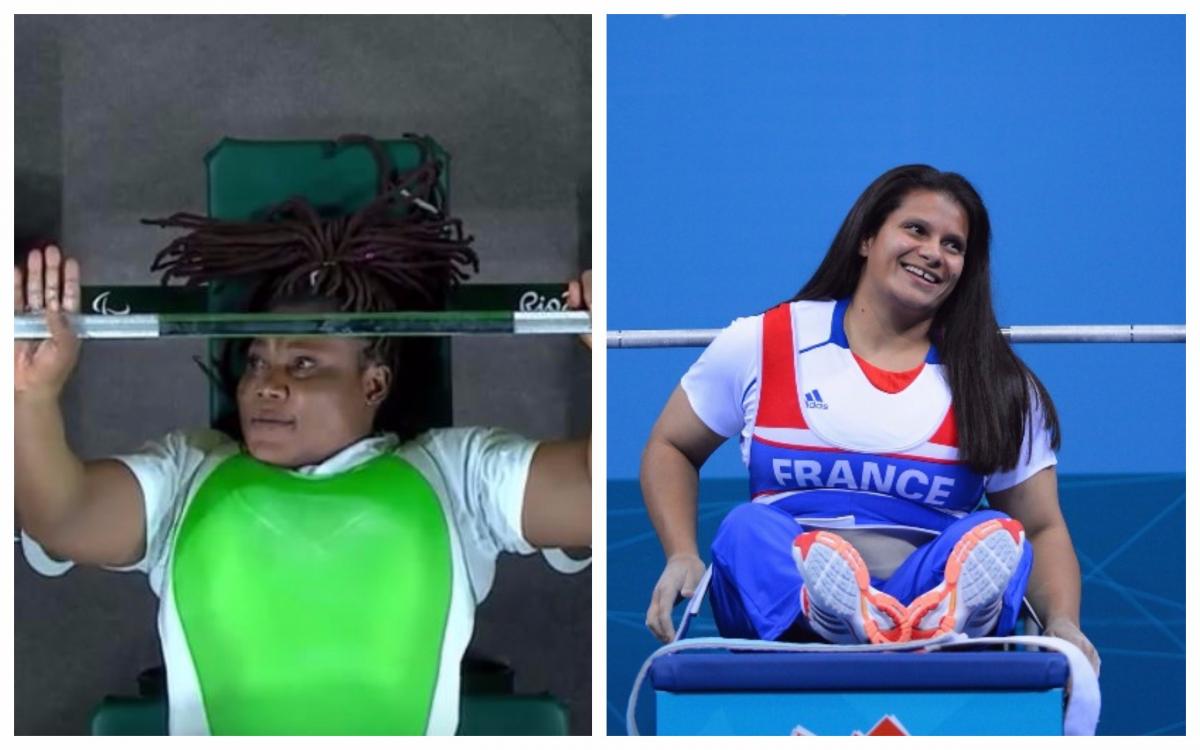 two female Para powerlifters on the bench