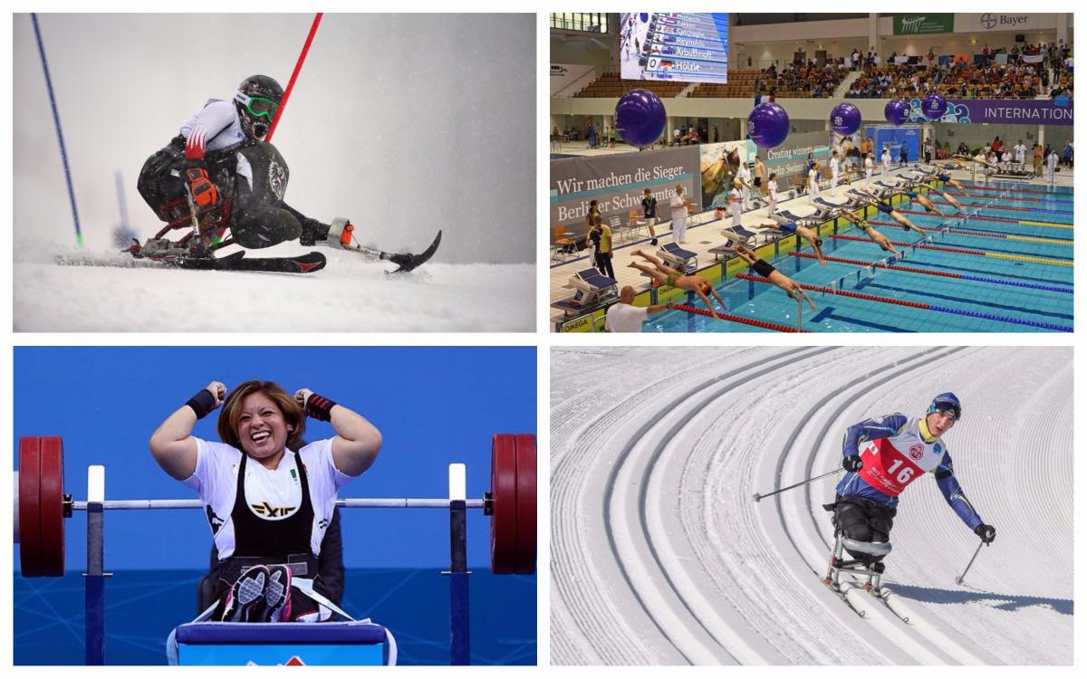 December 2017 preview collage skiers, powerlifters and swimmers competing at their sports