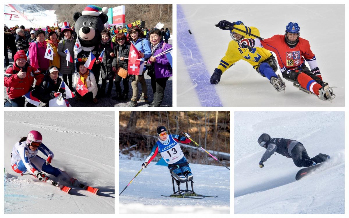 PyeongChang 2018 - New Year collage winter sports athletes and the mascot for the Winter Games