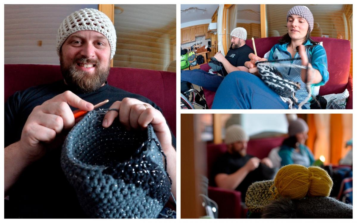 Marie Bochet and Yohann Taberlet crochet a man and a woman crocheting