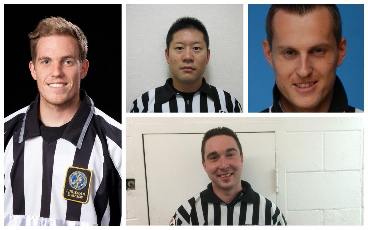 PyeongChang 2018 ice hockey officials Photo collage of four male ice hockey officials