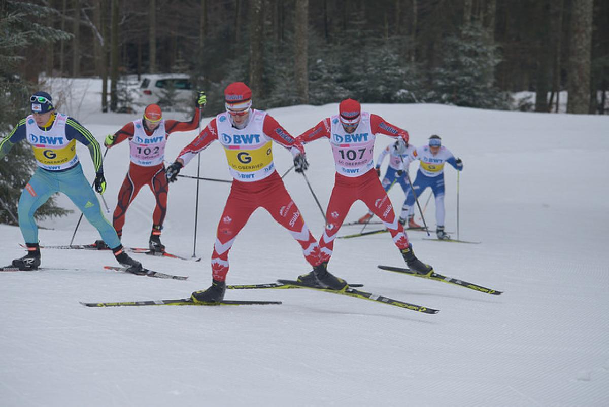 Canada's Brian McKeever and Ukraine's Dmytro Suiarko - cross-country Two vision impaired cross-country skiers race with their guides