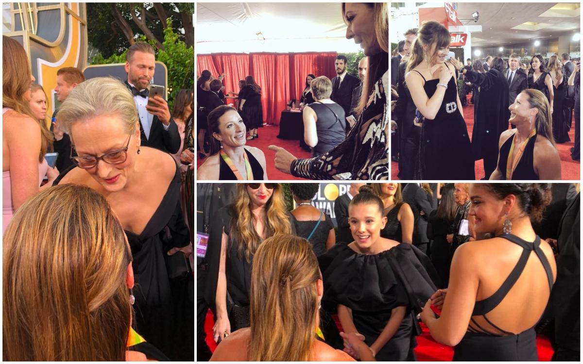 a female wheelchair athlete with actors on the red carpet