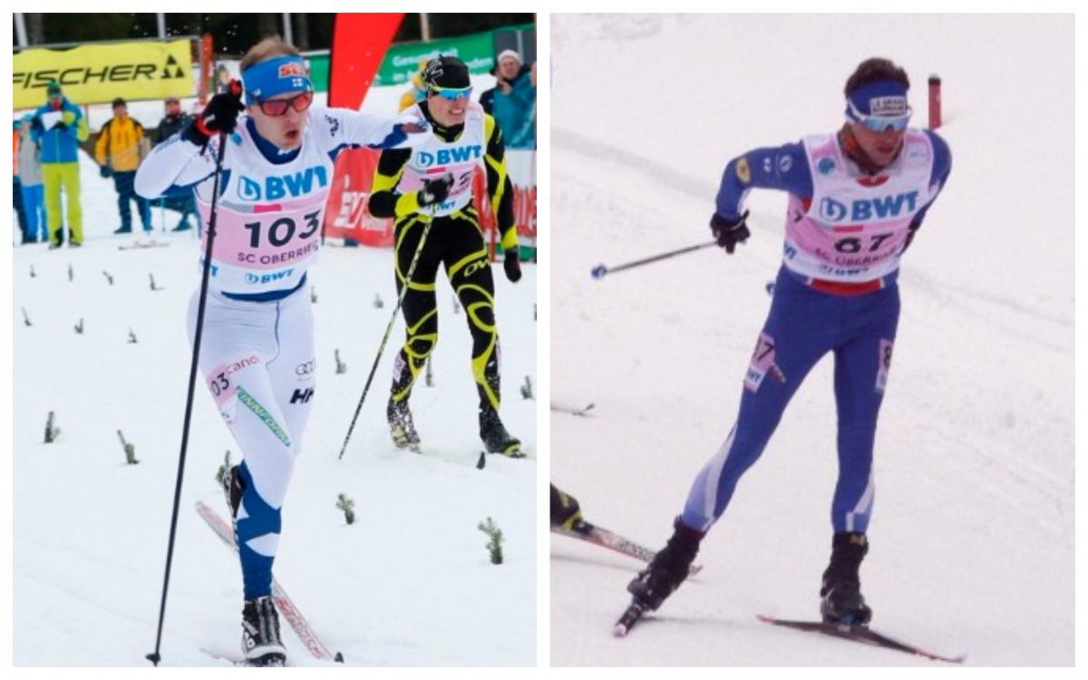 Ihor Reptyukh and Benjamin Daviet - collage two male Para Nordic skiers in action