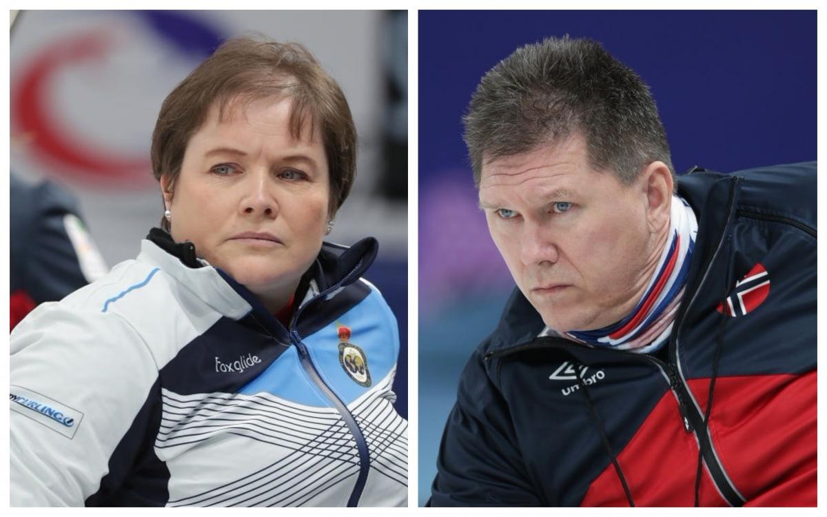 Wheelchair curling head to head a male and a female wheelchair curler