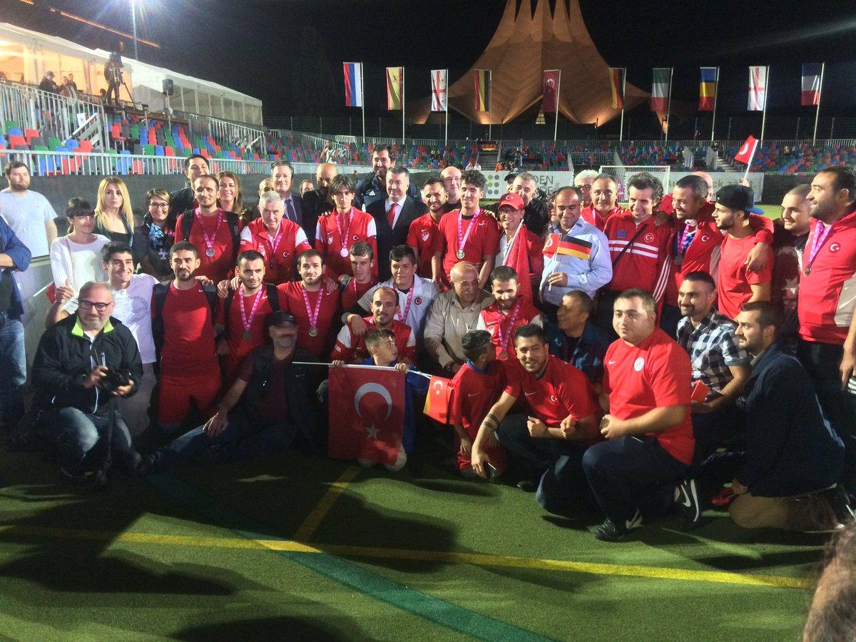 Turkey blind football a group of blind footballers pose for a photo on the pitch