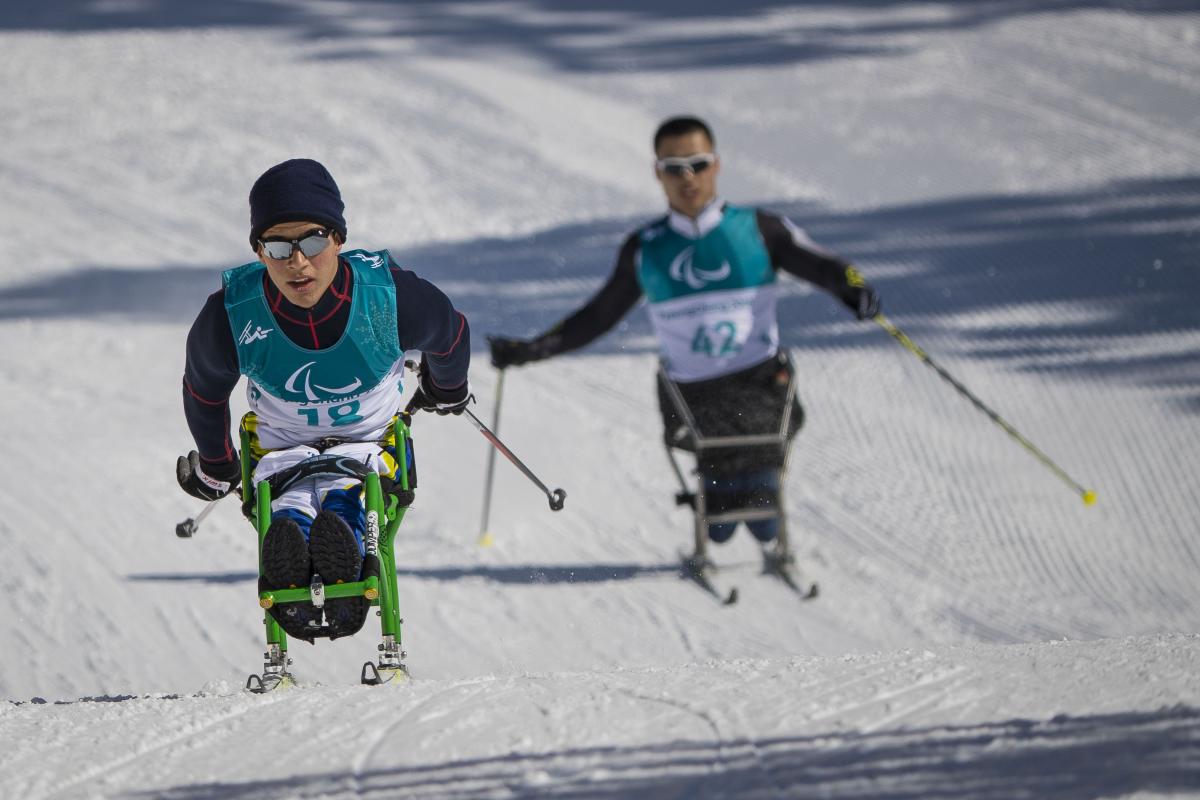 Brazilian Para Nordic skier Christian Ribera practices in PyeongChang ahead of the 2018 Winter Paralympics