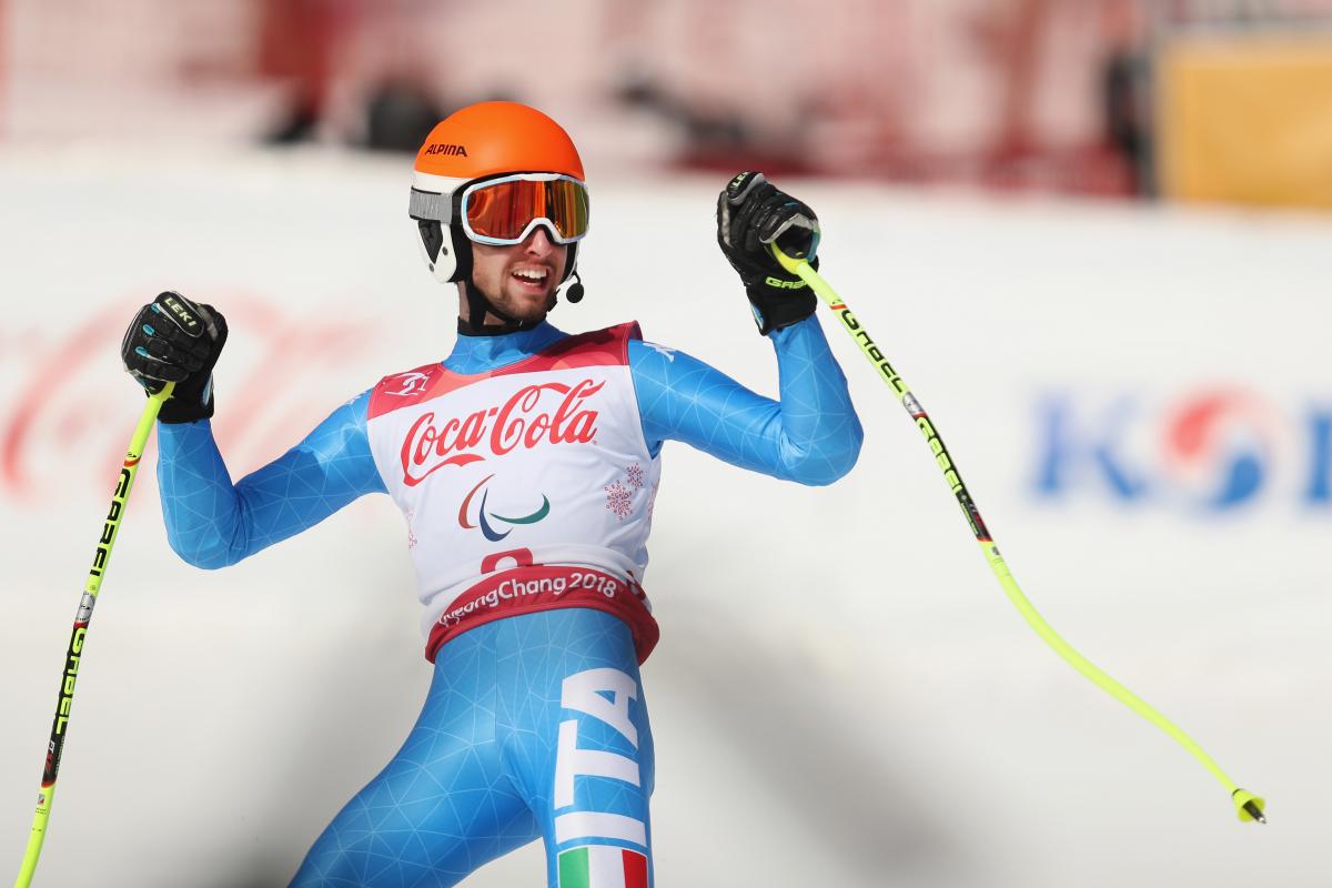 Giacomo Bertagnolli - PyeongChang 2018 a male Para alpine skier celebrates on the slope