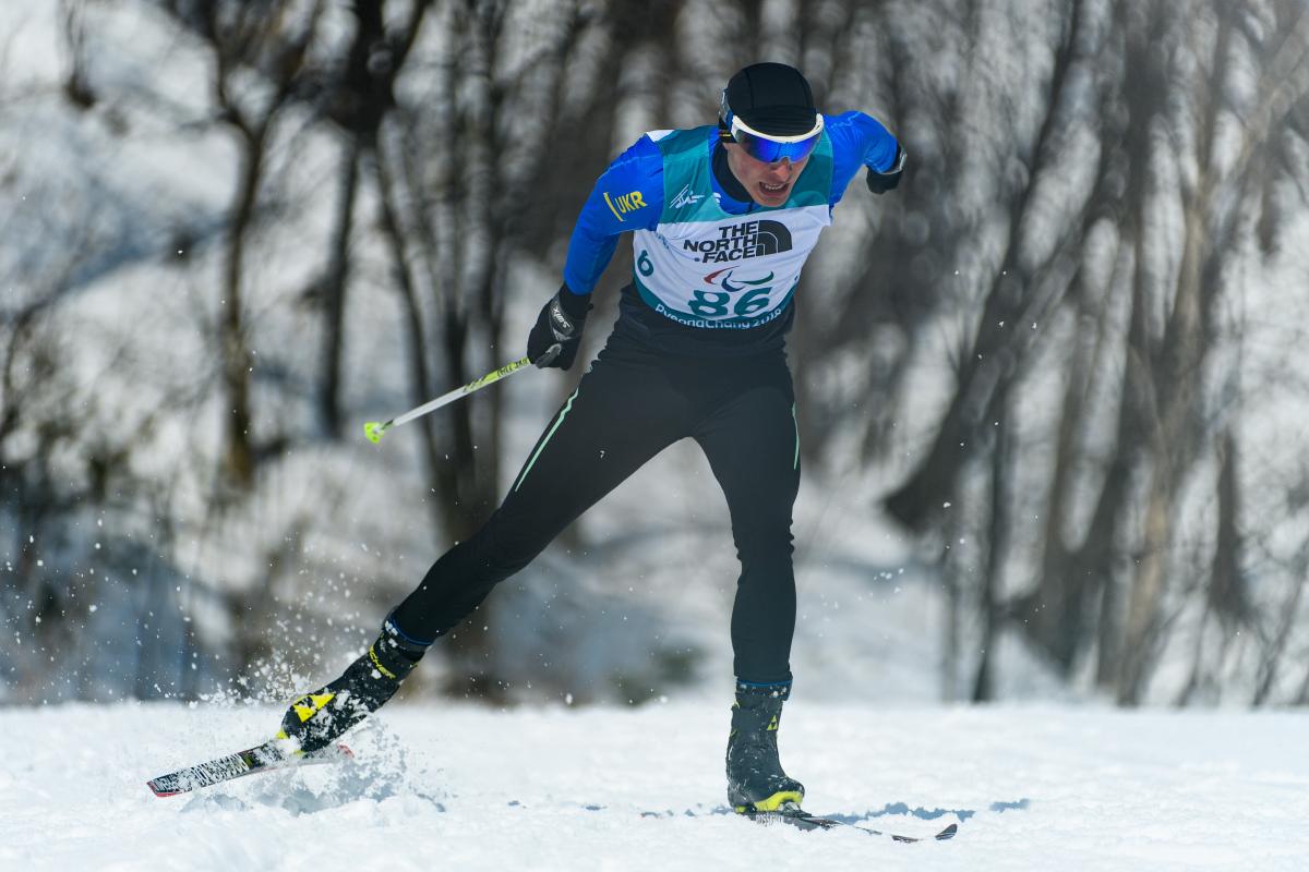 Athlete skiing standing