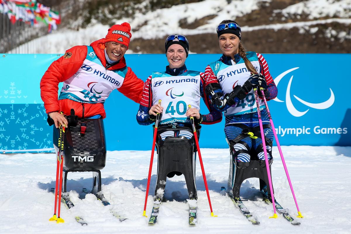Kendall Gretsch - PyeongChang 2018 three female sit skiers celebrate their medals