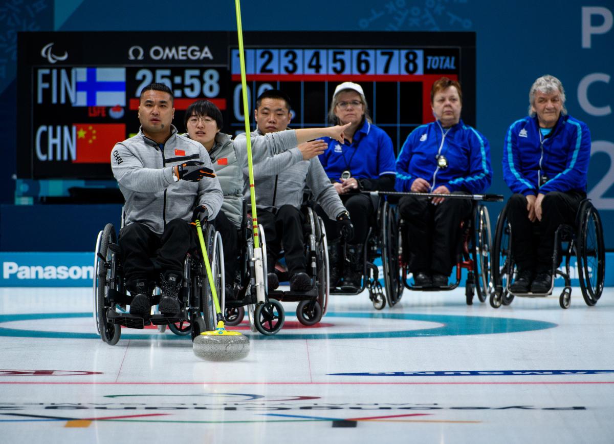 China wheelchair curling - PyeongChang 2018 wheelchair curlers in action