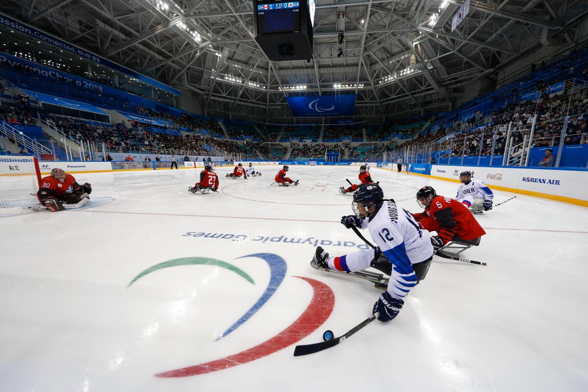 Athletes playing Para ice hockey