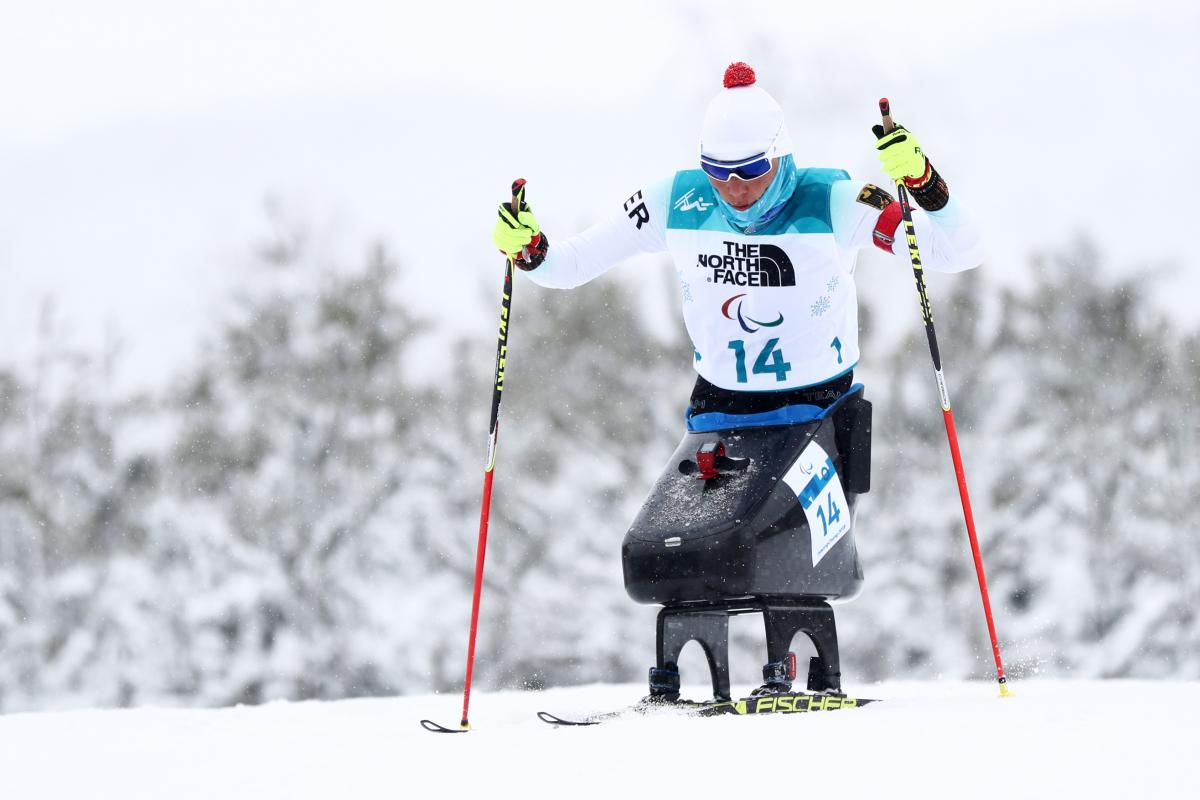 Germany's Andrea Eskau competes in the women's 12.5 km sitting biathlon at the PyeongChang 2018 Paralympic Winter Games.