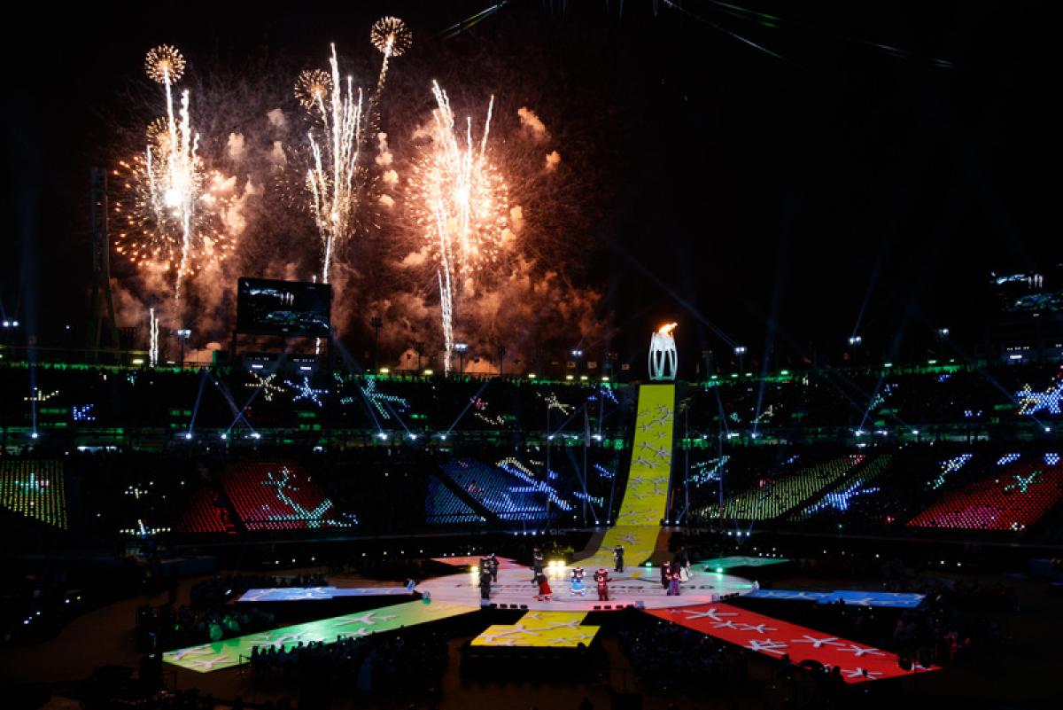 Fireworks over the stadium during Closing Ceremony