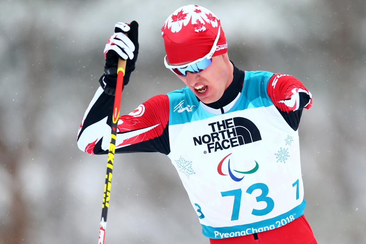 Mark Arendz - PyeongChang 2018 a male Para Nordic skier ploughs through the snow
