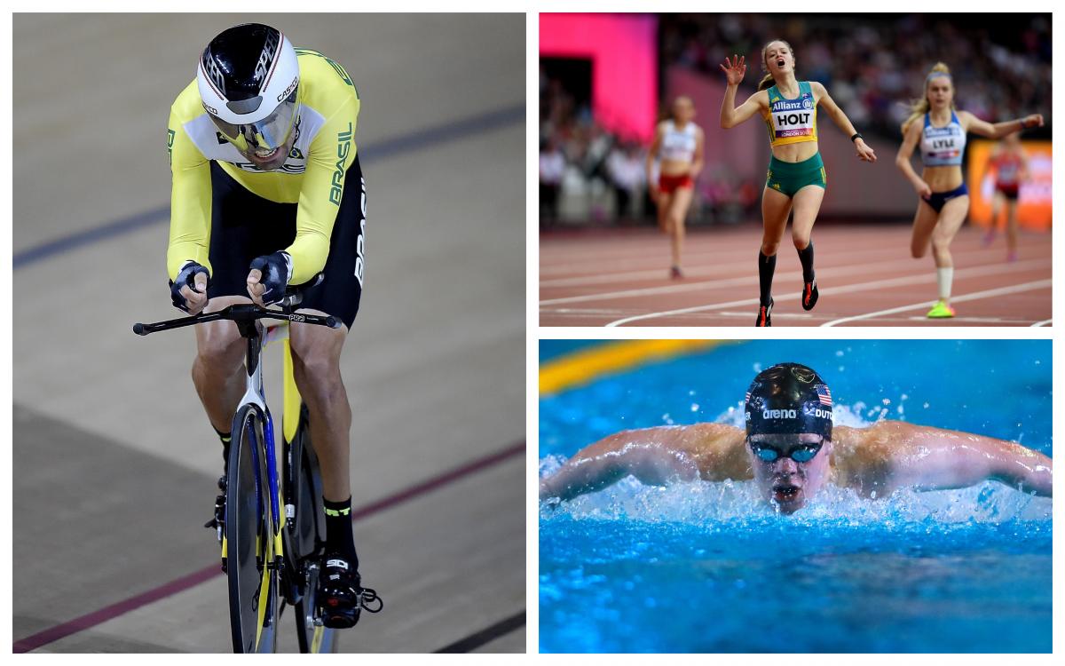 April 2018 preview - collage swimmer, cyclist and runner competing at sports