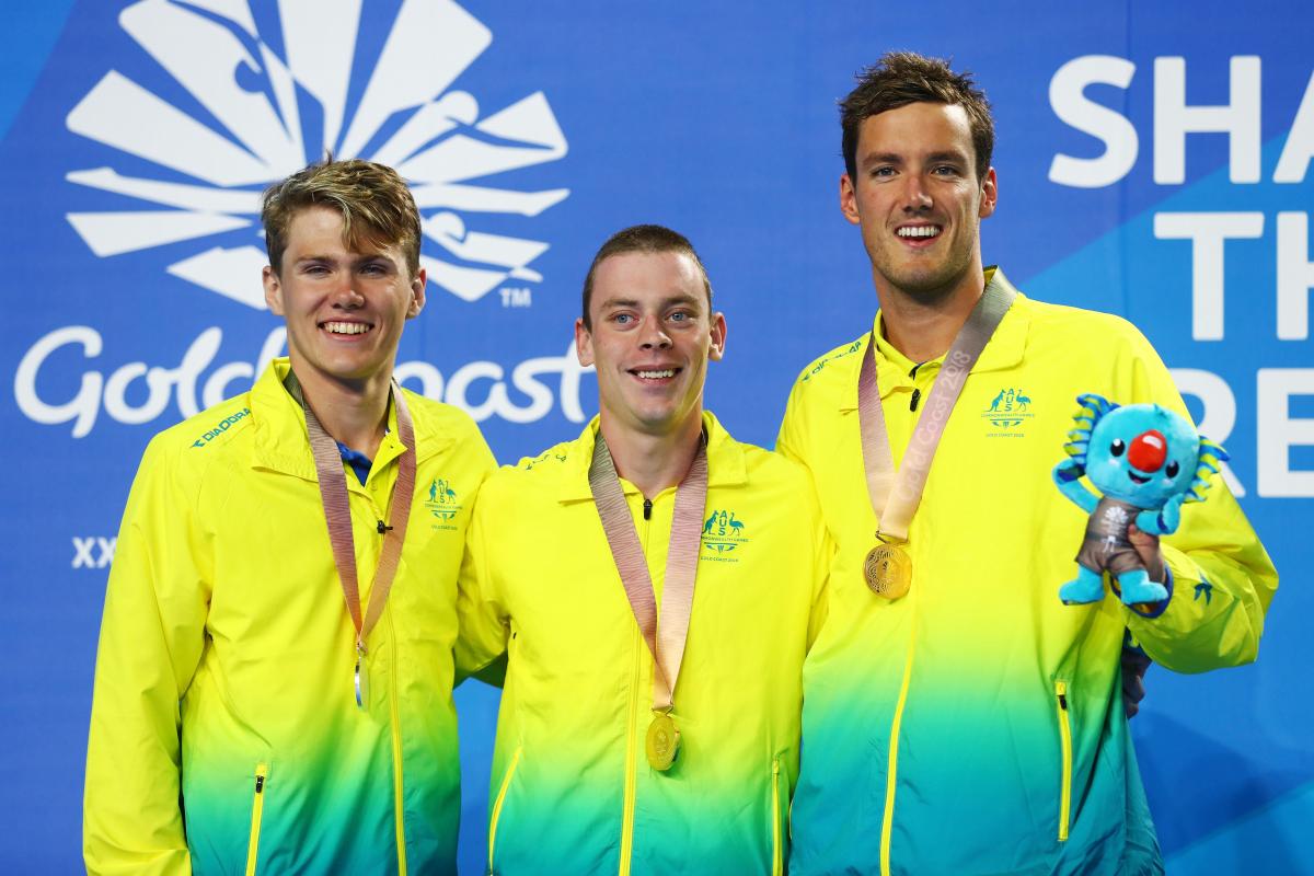 Timothy Disken - Gold Coast 2018 three male swimmers on the podium