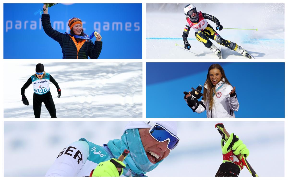 Best Female AOTM - collage five female athletes competing in winter sports