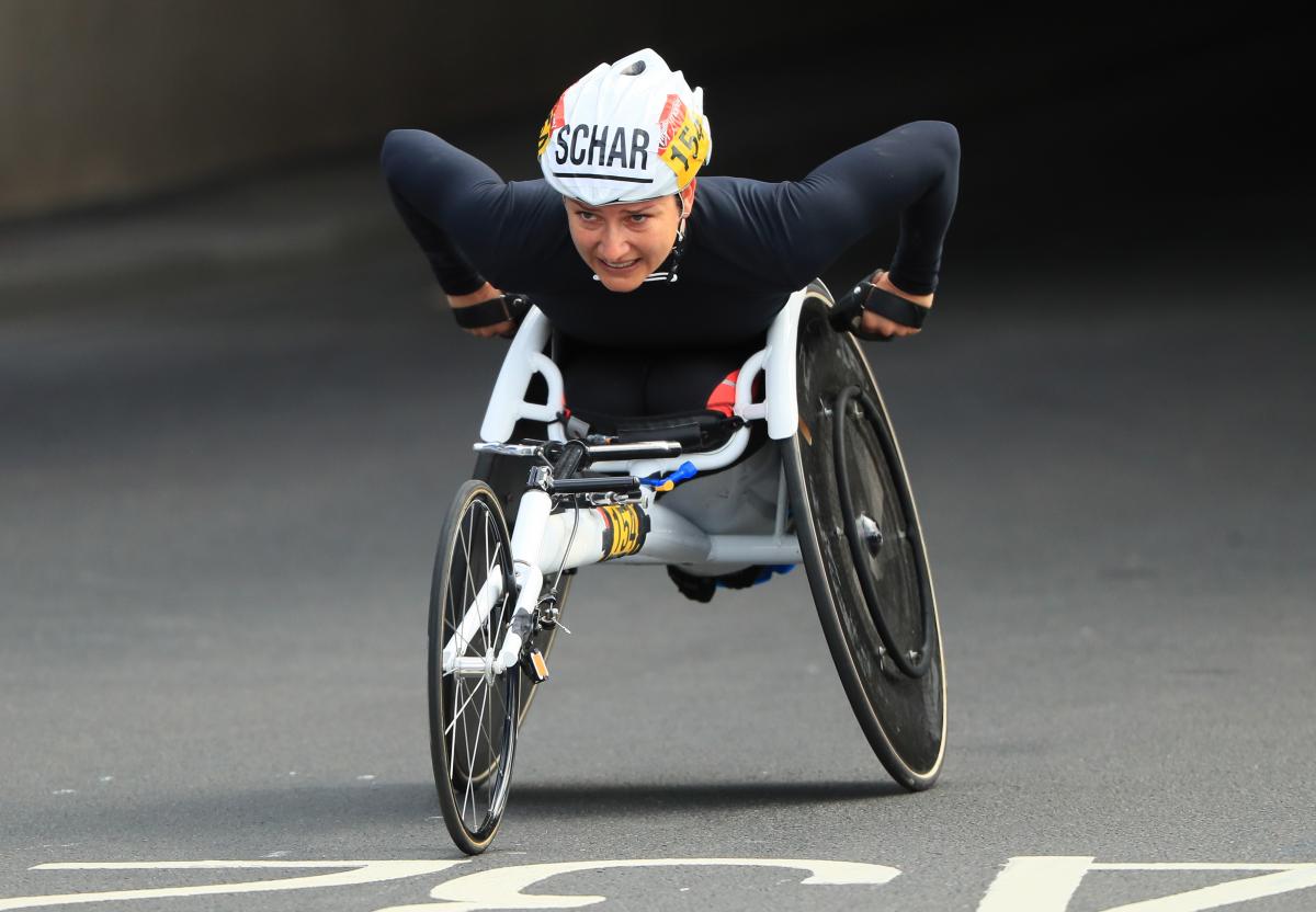 a female wheelchair athlete contesting the marathon