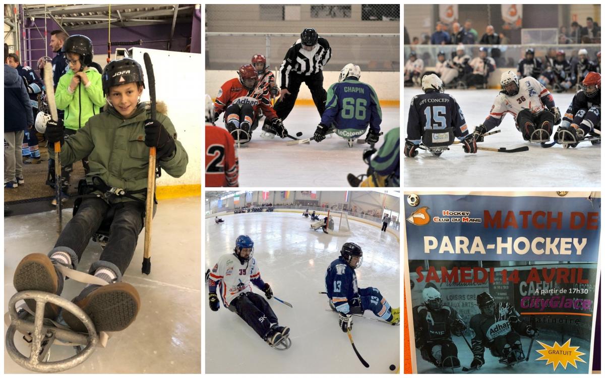 Le Mans Para ice hockey collage para ice hockey players on the ice
