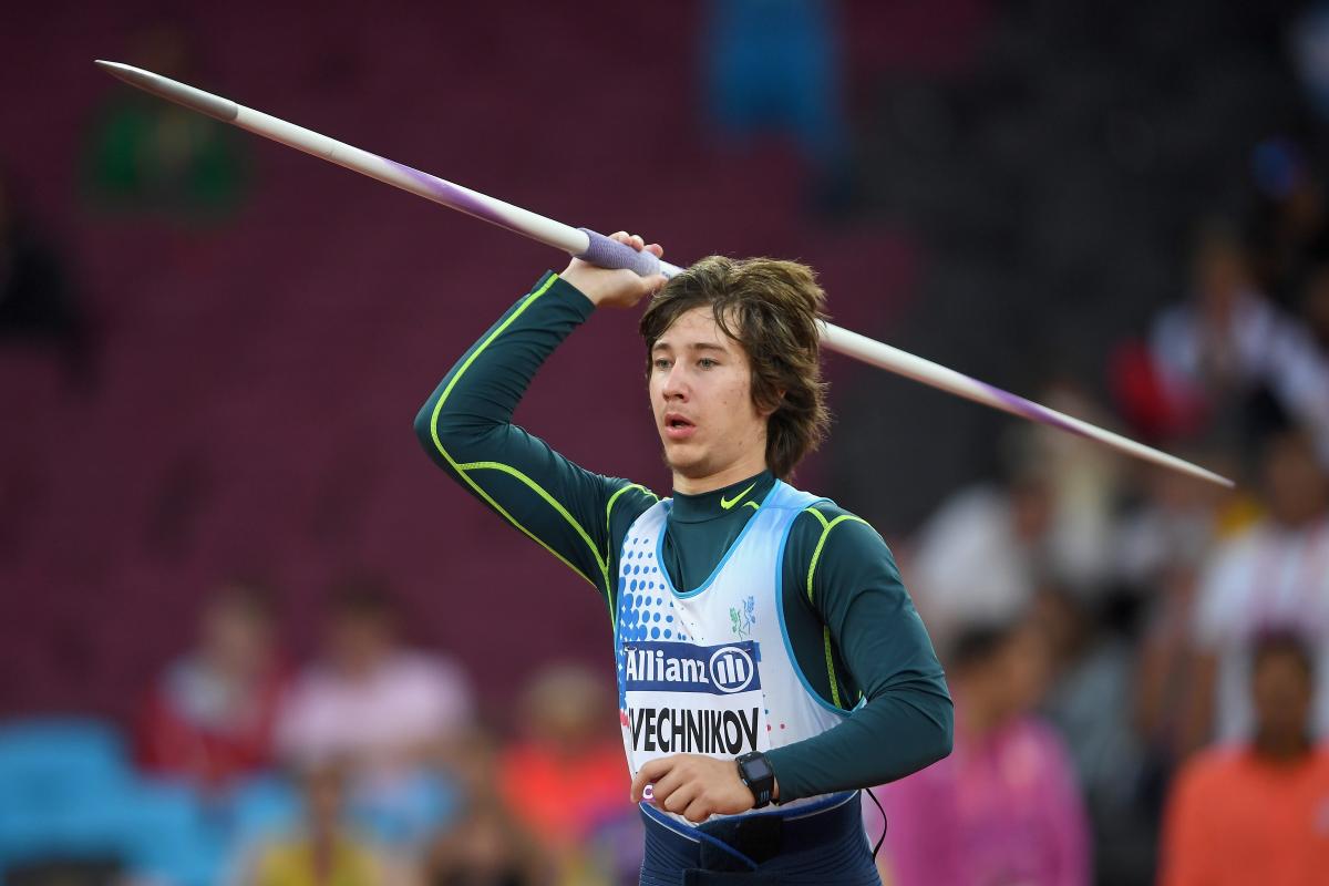 Aleksandr Svechnikov a male Para athlete throwing a javelin