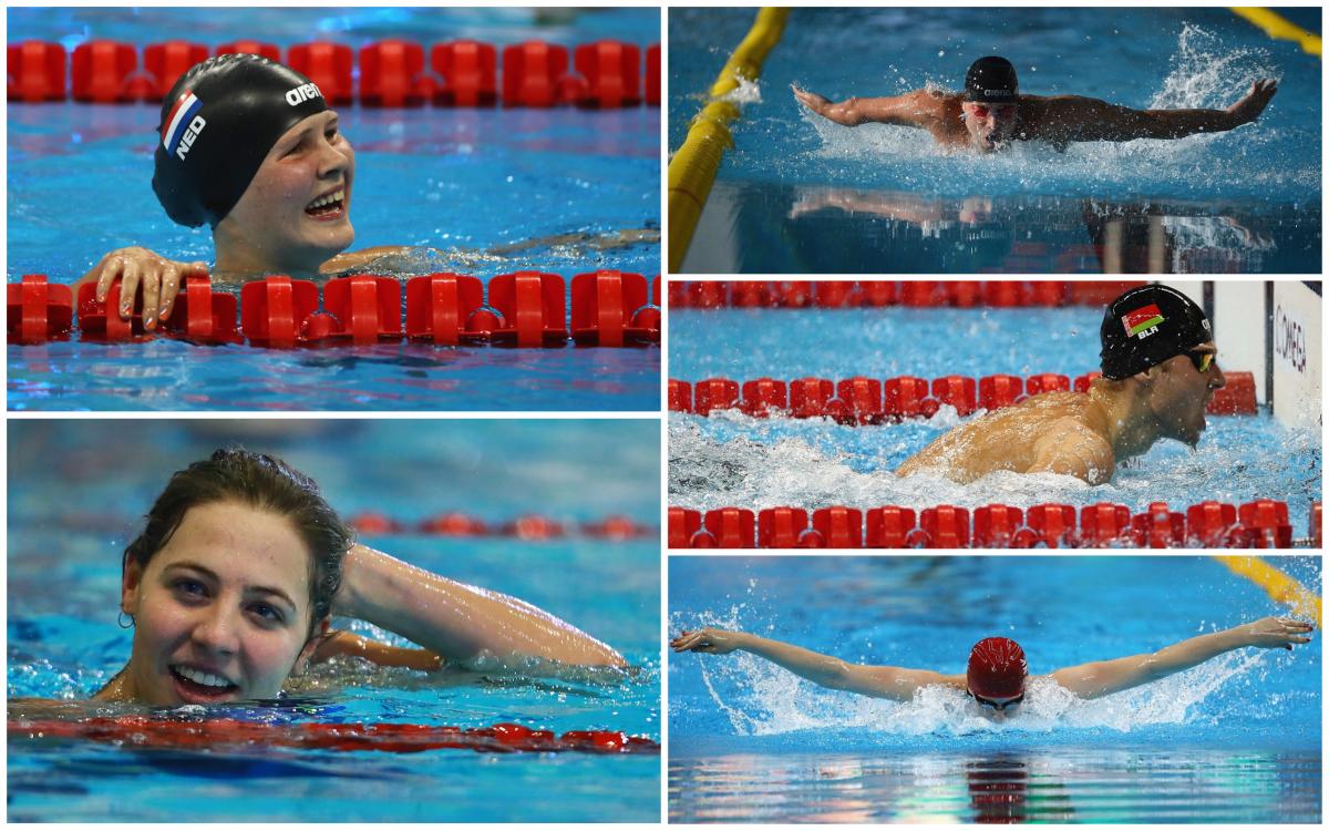 five swimmers in action in the pool