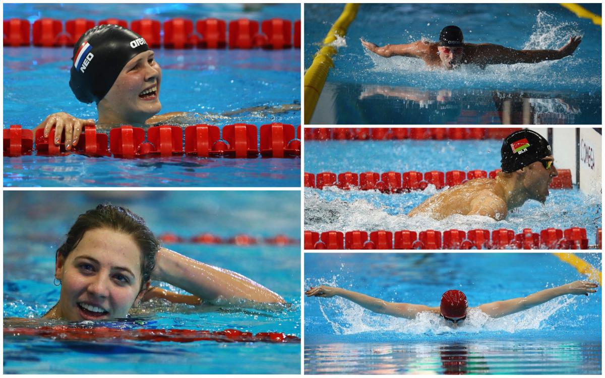 Dublin 2018 world champions - collage five swimmers in action in the pool