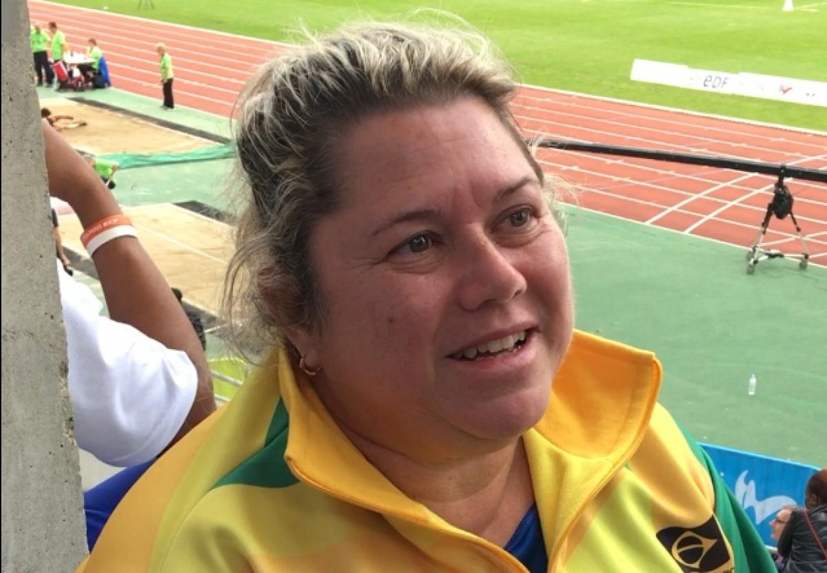 Elizabeth Gomes at the 2018 Paris Grand Prix. Brazilian discus F52 star broke world record in Paris.