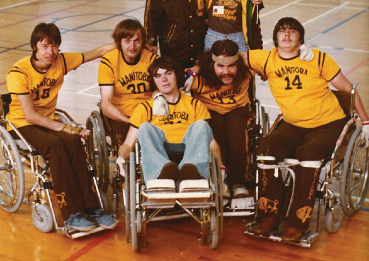 Duncan Campbell (centre) with fellow wheelchair rugby founders