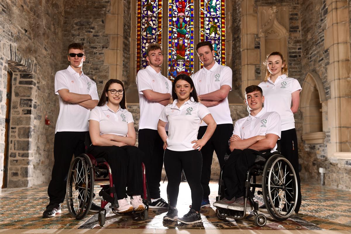 Team Ireland for Dublin 2018 and Berlin 2018 a group of Para athletes sitting and standing